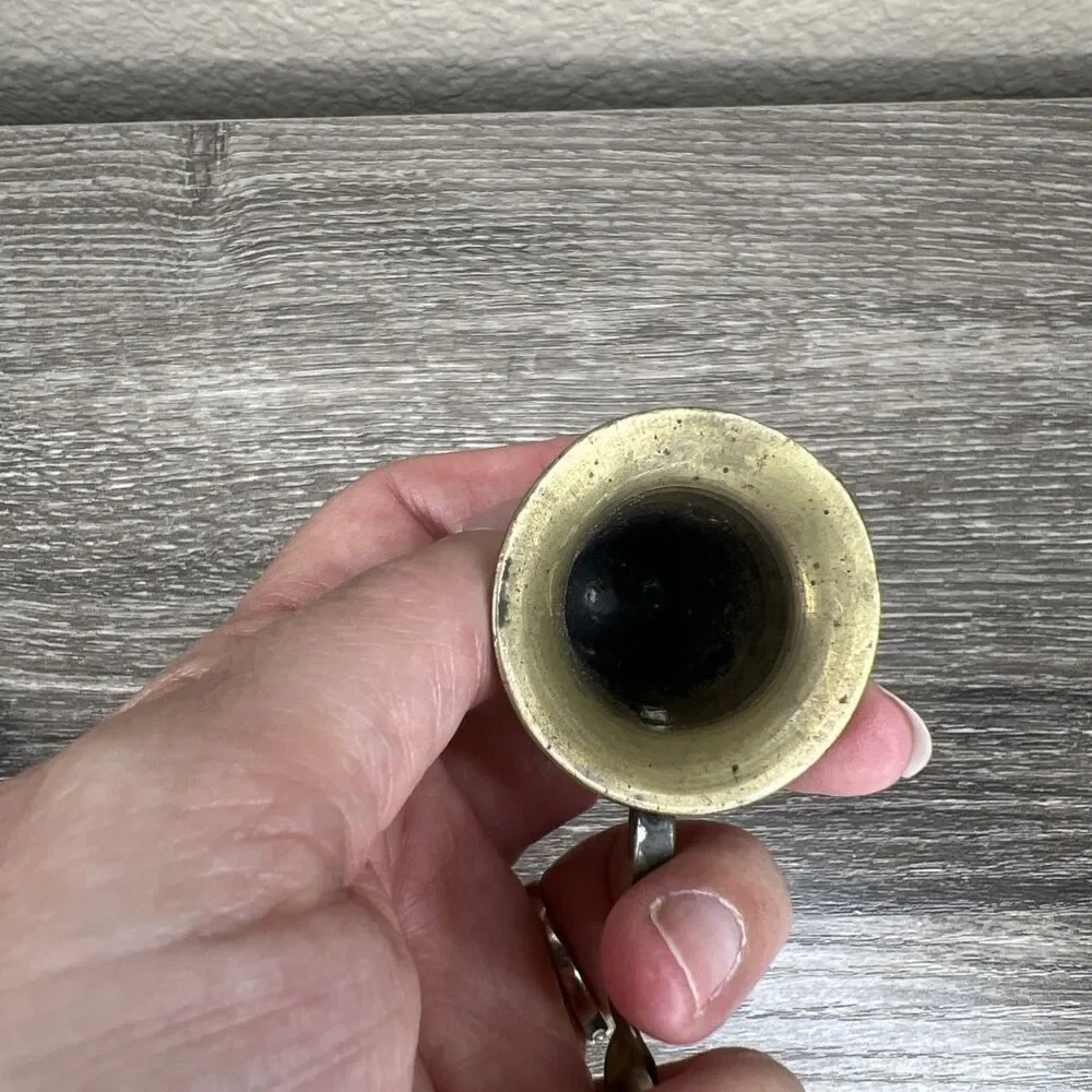 Vintage Brass Cone Shape Candle Snuffer Floral Design Spiral Stem